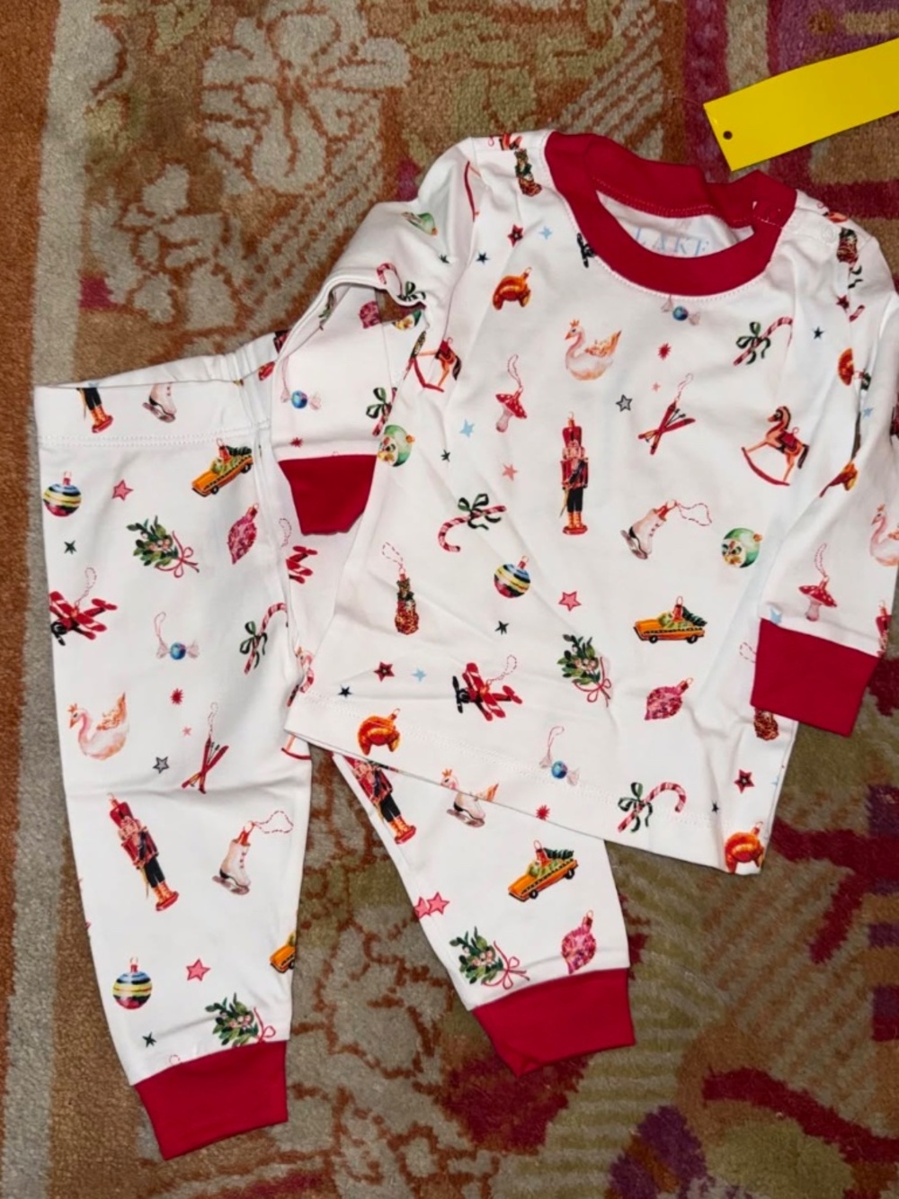 Lake Pajamas Kids Pima Long Long Pajama Set in Ornaments SZ 12-18 Months